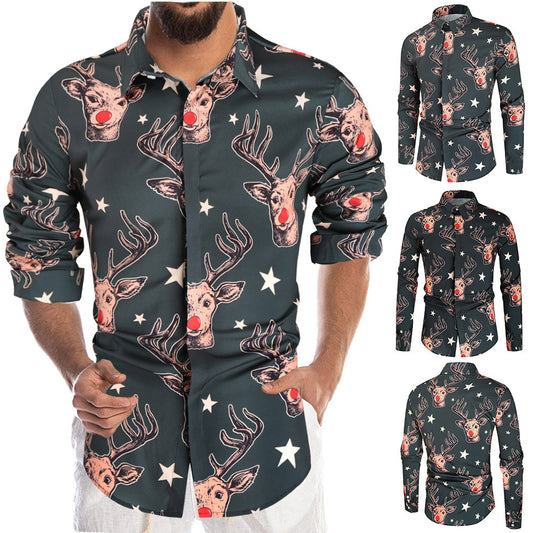 Reindeer Print Christmas Shirt